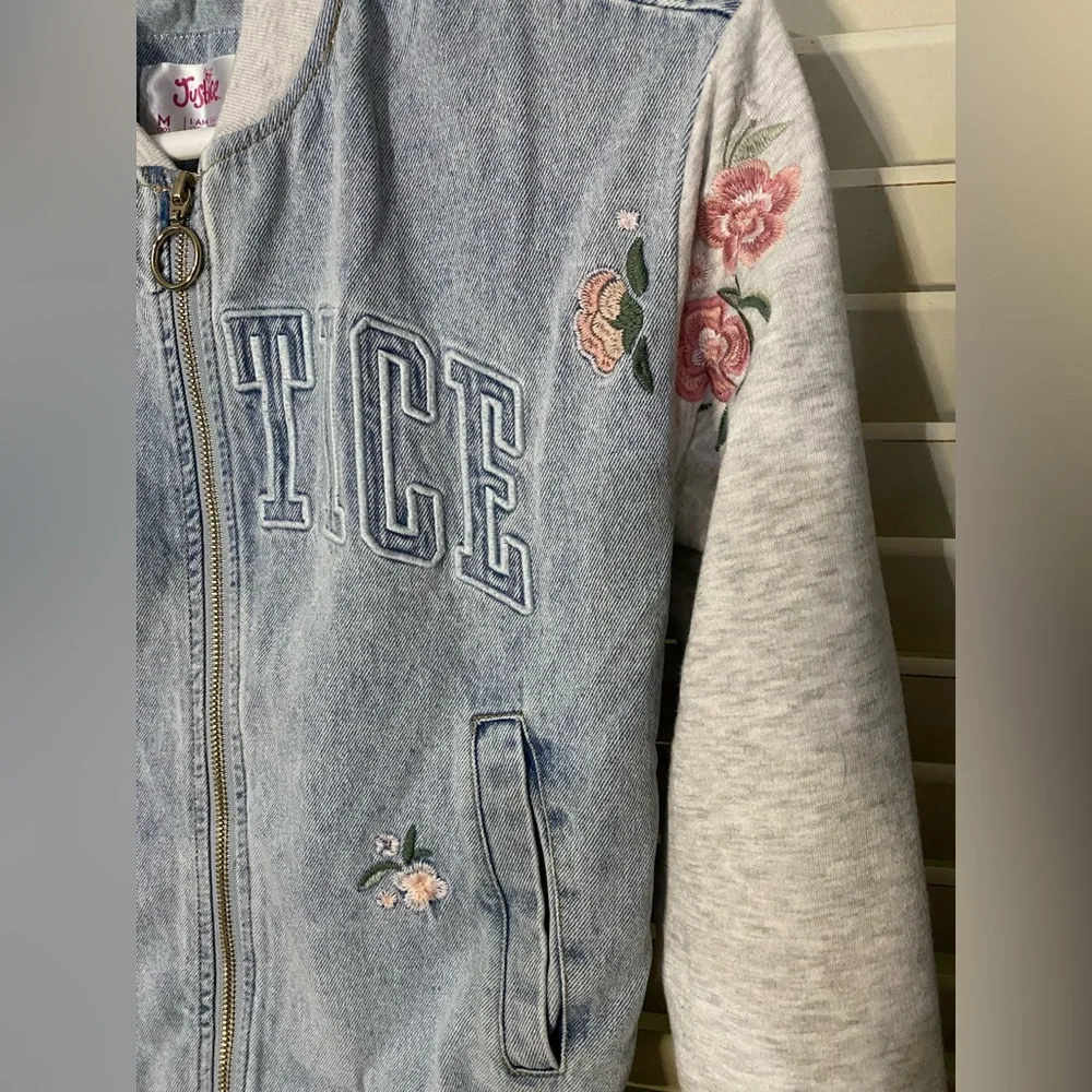 Girls Justice Embroidered Jean Jacket and Wide Leg Jeans Set